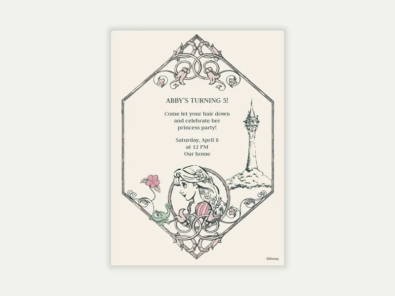 Disney’s Tangled: Antique Rapunzel Invitation free template design