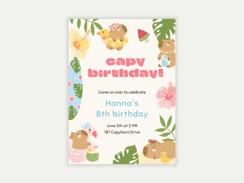 Tropical Capybara Invitation free template design