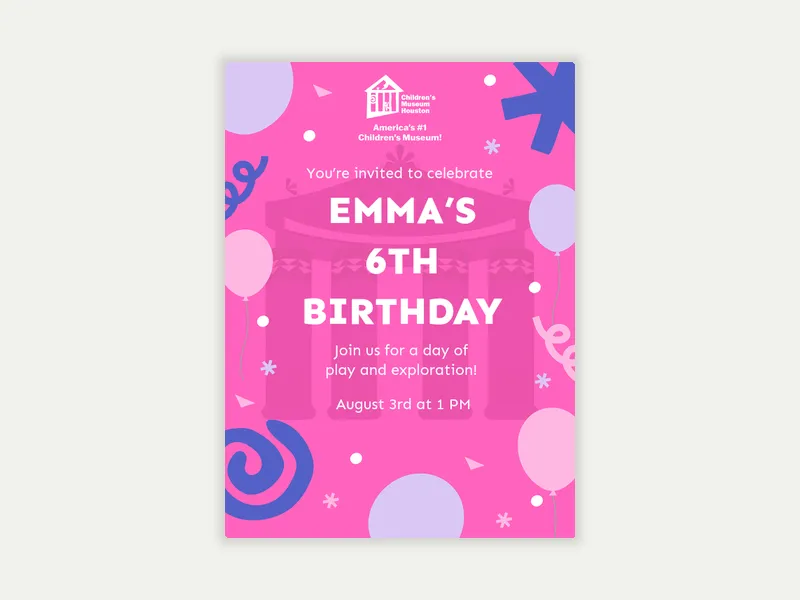 Children’s Museum Houston: Birthday Bash Invitation free template design