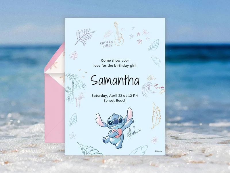 Disney’s Lilo Stitch: Pastel Stitch Invitation premium template design