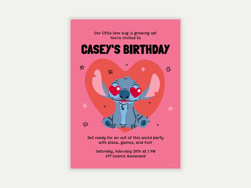 Disney’s Lilo & Stitch: Stitch Love Invitation free template design