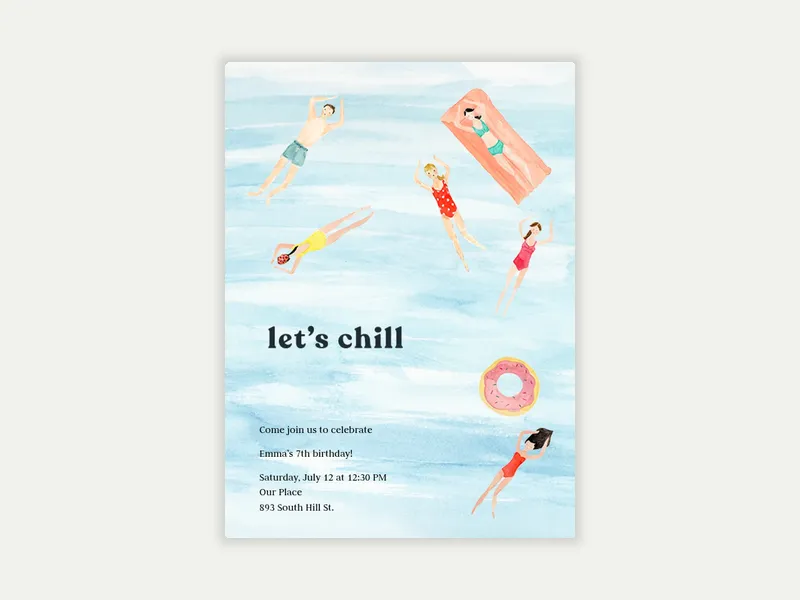 Let's Chill Pool Party Invitation free template design