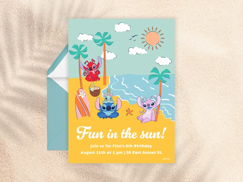 Disney’s Lilo Stitch: Somewhere Sandy Invitation premium template design