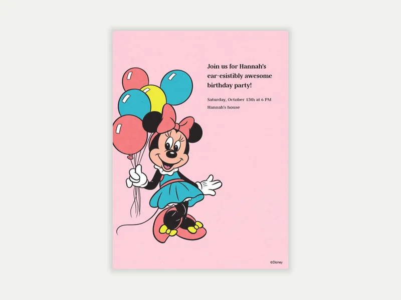 Disney’s Minnie Mouse: Classic Minnie Invitation free template design