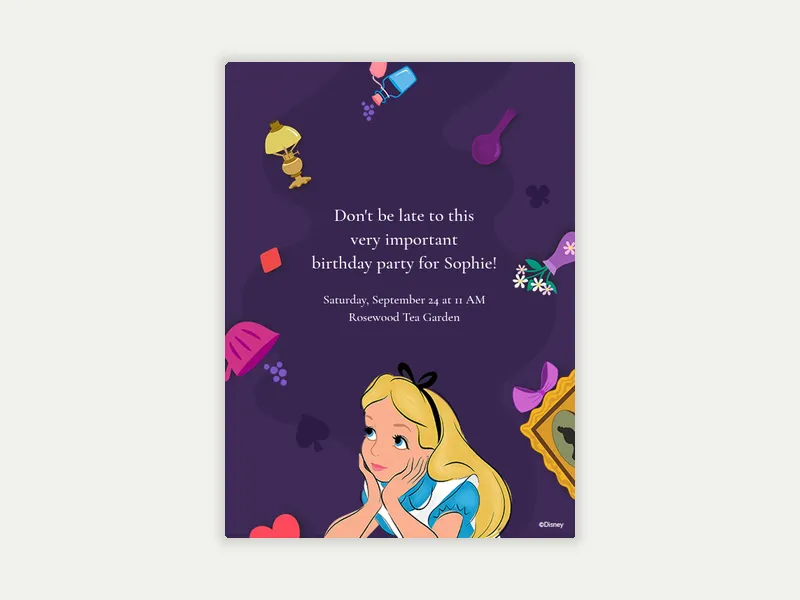 Disney’s Alice in Wonderland: Alice’s Dream Invitation free template design