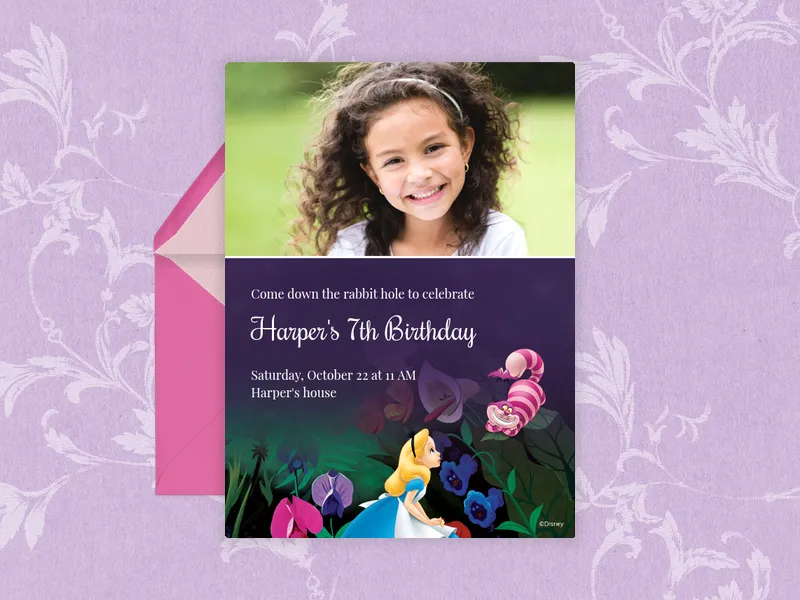 Disney’s Alice in Wonderland: Alice & The Cheshire Cat (Photo) - kids_teen_bday_dyo_uyo - Invitation