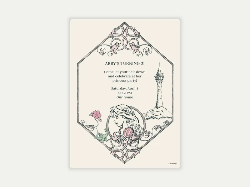 Disney’s Tangled: Antique Rapunzel Invitation free template design