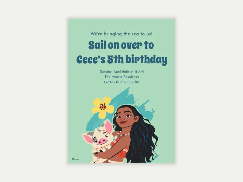 Disney’s Moana: Ocean Blue Invitation free template design