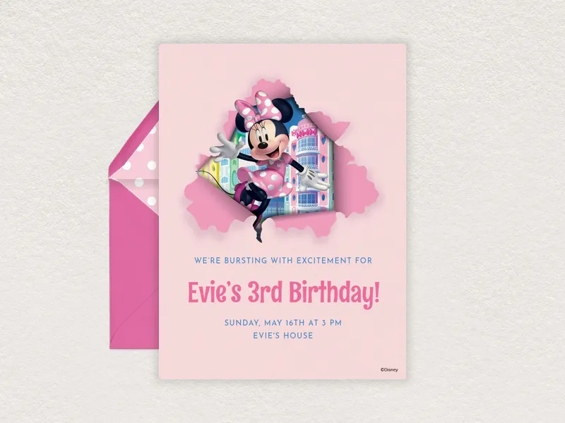 Disney’s Minnie Mouse: Pop on Over Invitation premium template design