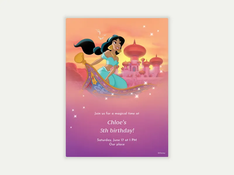 Disney’s Aladdin: Jasmine Invitation free template design