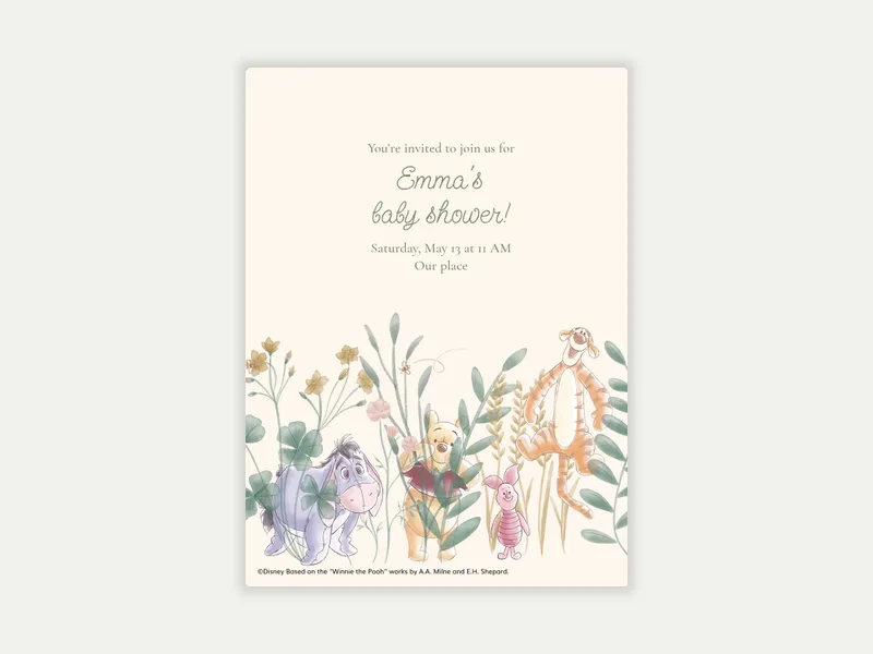 Disney’s Winnie the Pooh: Watercolor Pooh & Friends Invitation free template design