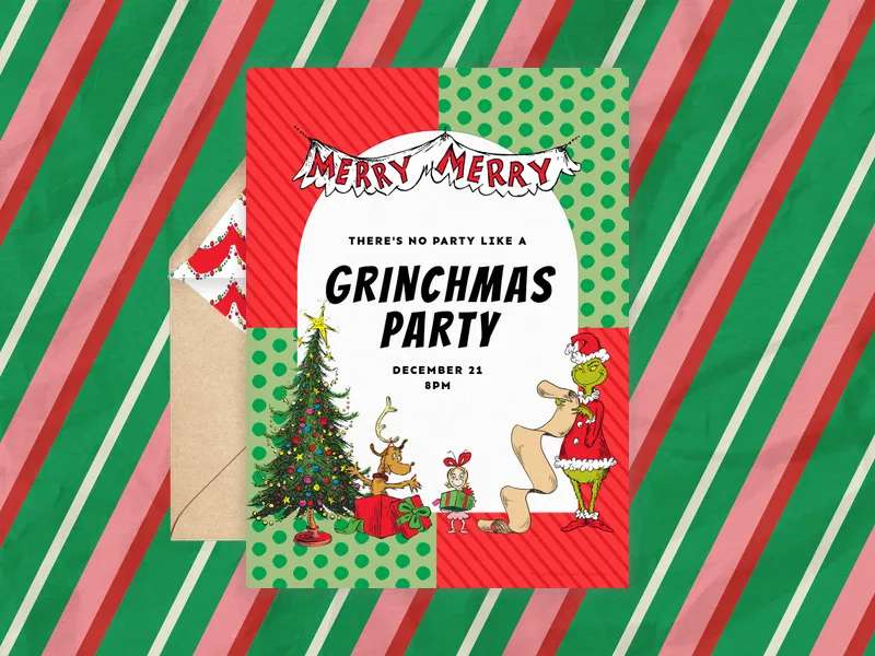 Dr. Seuss: Red Green Grinchmas Invitation premium template design