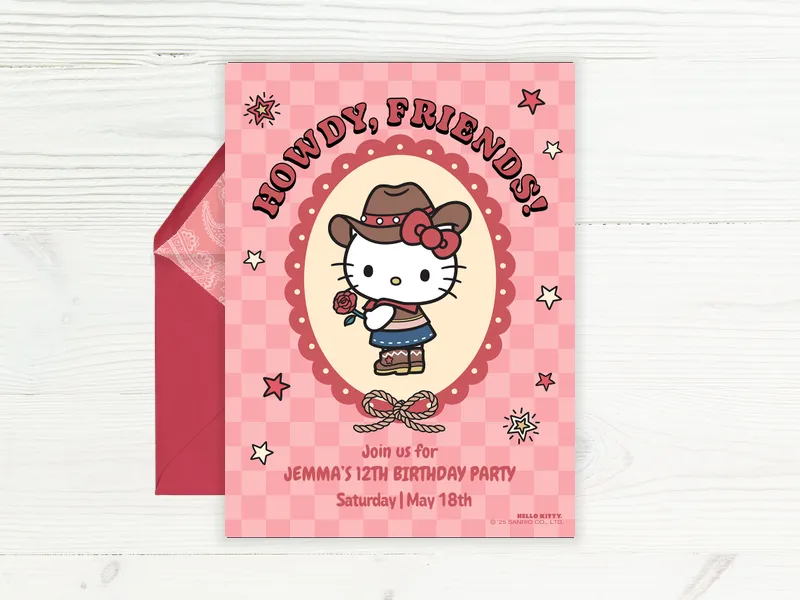 Sanrio’s Hello Kitty: Howdy Friends Invitation premium template design