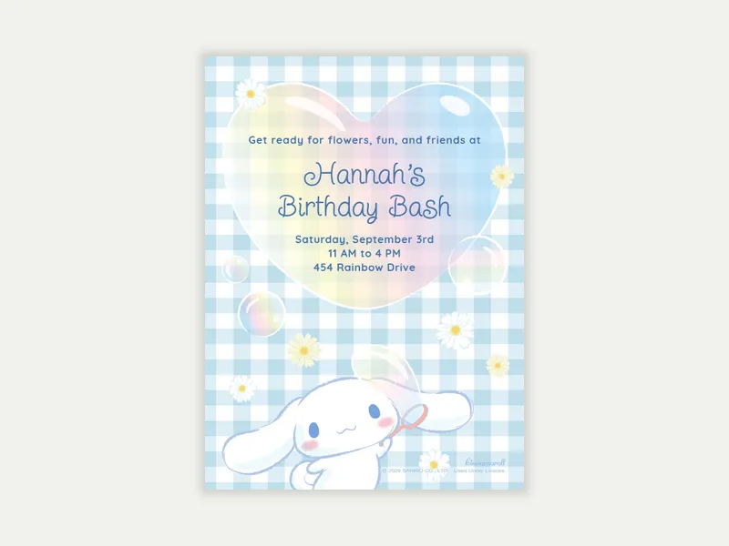 Sanrio’s Cinnamoroll: Gingham & Bubbles - sanrio - Invitation