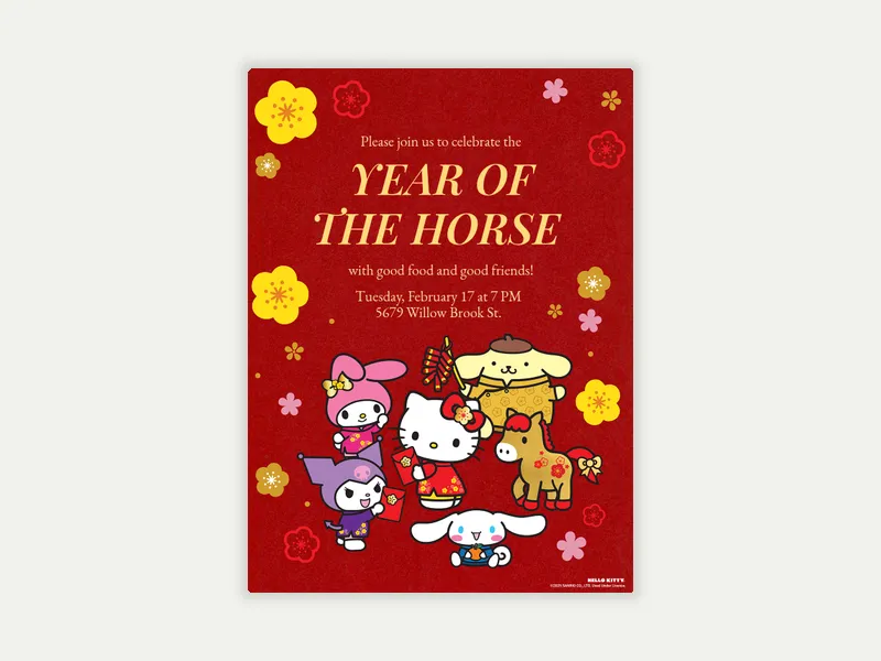 Sanrio’s Hello Kitty and Friends: Cherry Blossoms Invitation free template design