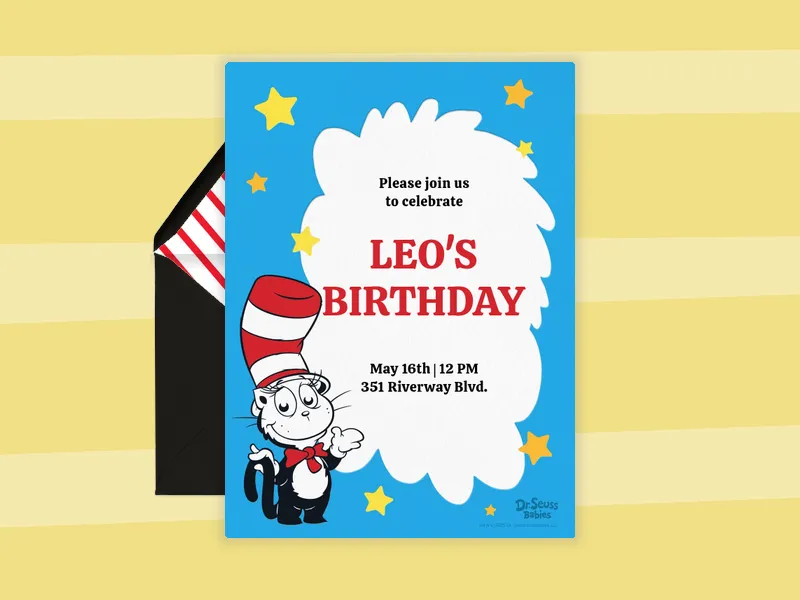 Dr. Seuss: Little Cat in the Hat Invitation premium template design