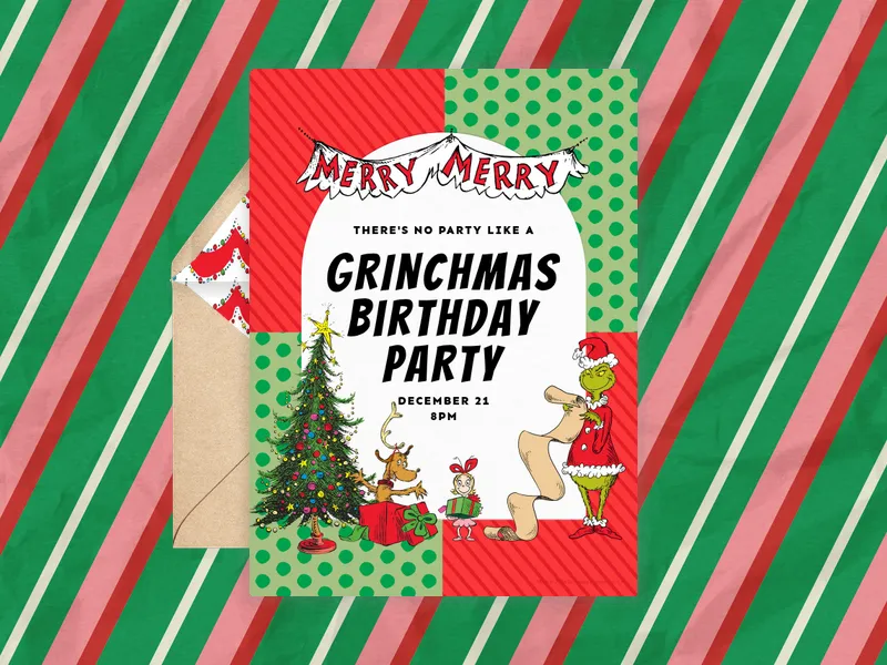 Dr. Seuss: Red Green Grinchmas Invitation premium template design