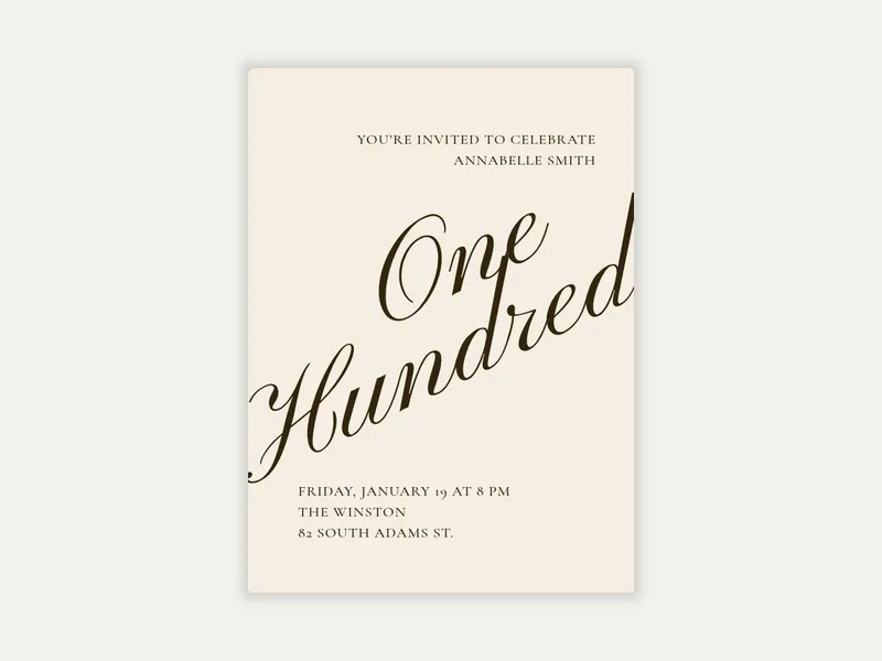 Cursive Numbers - 100th_birthday - Invitation