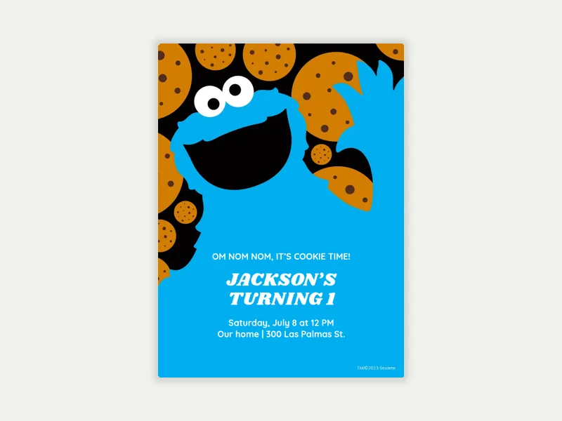 Sesame Street: 2D Cookie Monster Invitation free template design