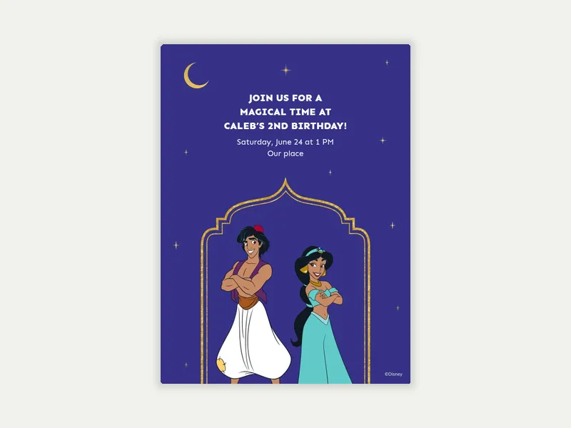 Disney’s Aladdin: Aladdin & Jasmine Invitation free template design