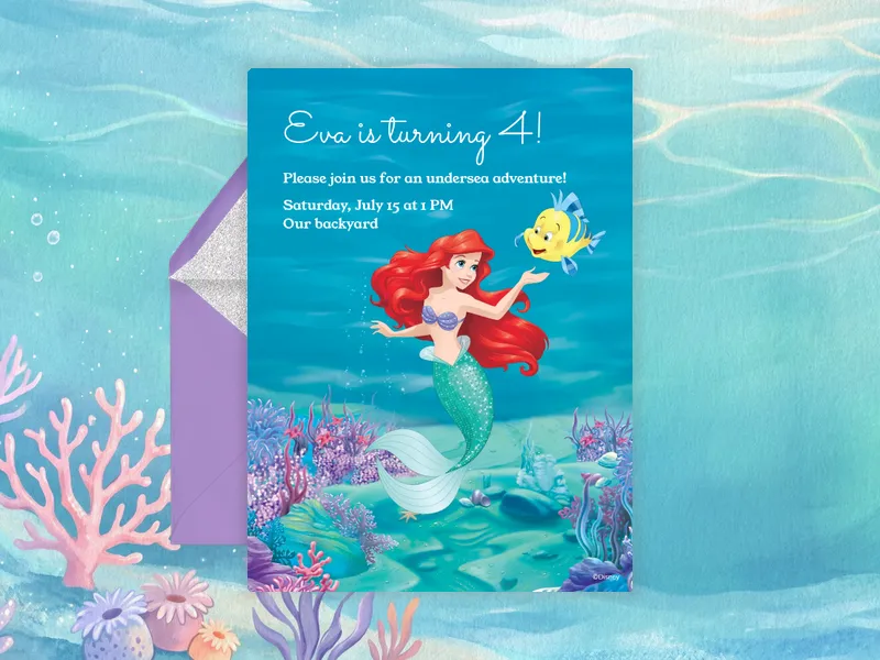 Disney’s The Little Mermaid: Ariel & Flounder Invitation premium template design