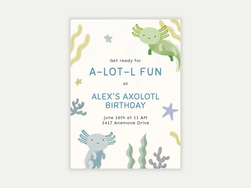Axolotl Fun Invitation free template design
