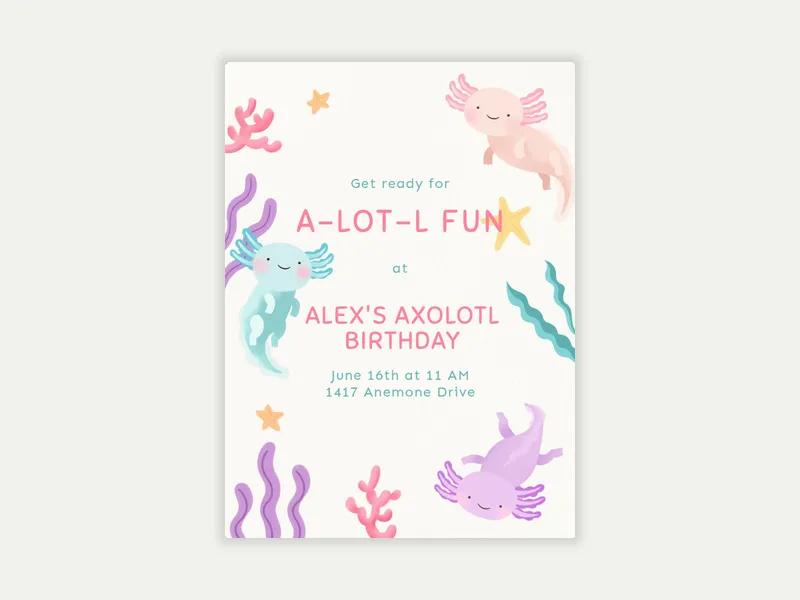 Axolotl Fun Invitation free template design