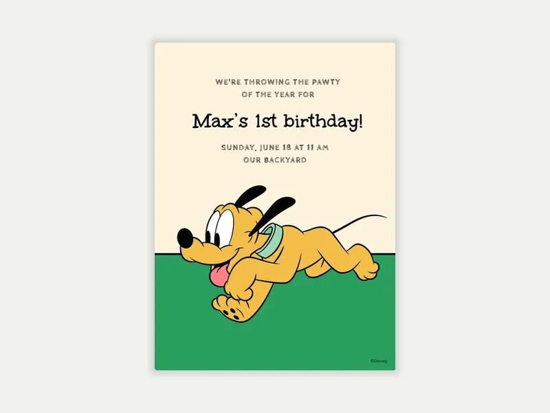Disney’s Pluto: Baby Pluto Invitation free template design