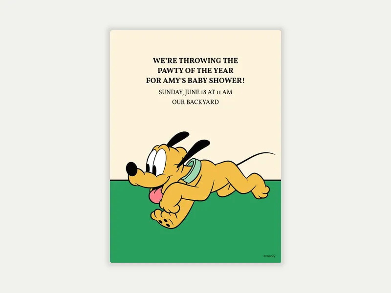 Disney’s Pluto: Baby Pluto Invitation free template design