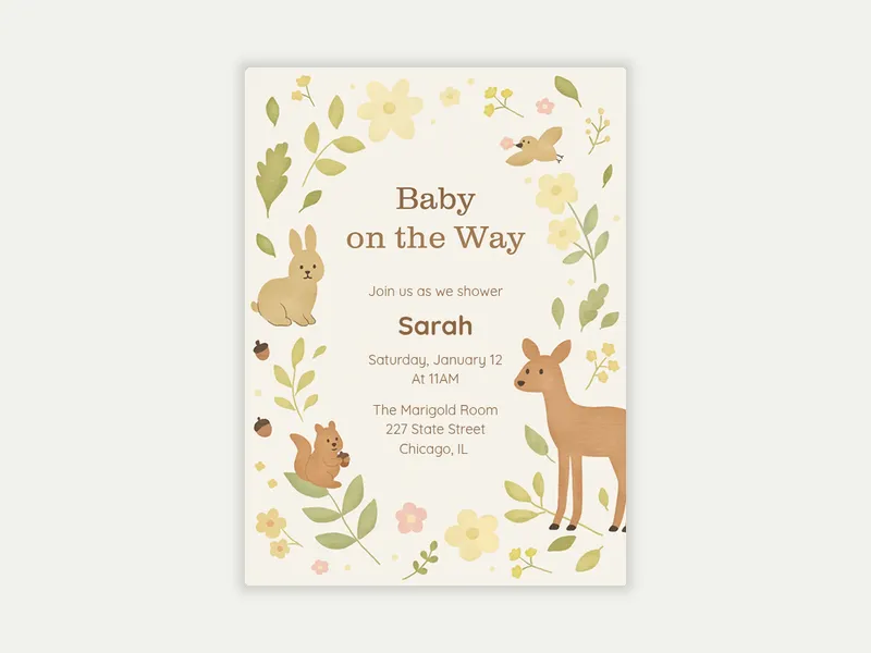 Woodland Baby Invitation free template design