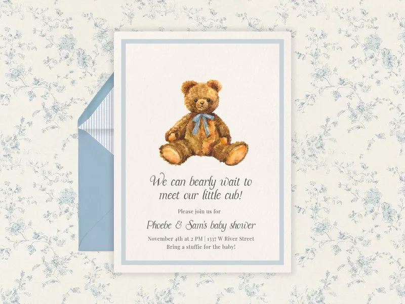Blue Bow Can Bearly Wait - couples_baby_shower - Invitation