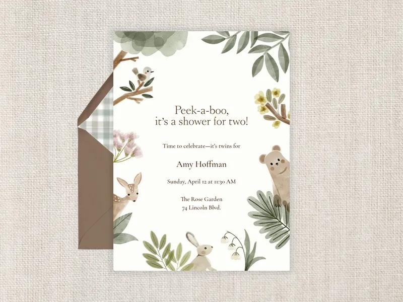 Peek-a-Boo Baby animals - twins_shower - Invitation