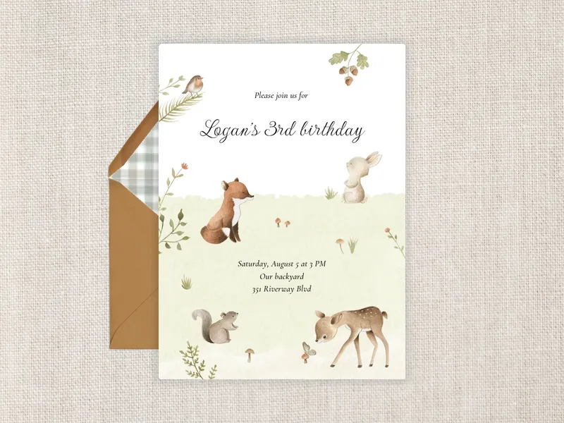 Watercolor Forest Friends Invitation premium template design