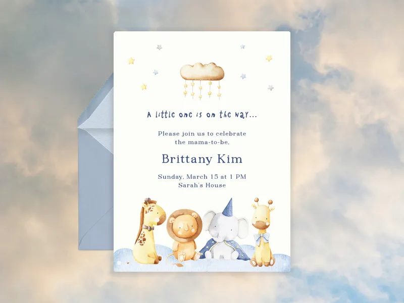 Baby Safari Animals Invitation premium template design