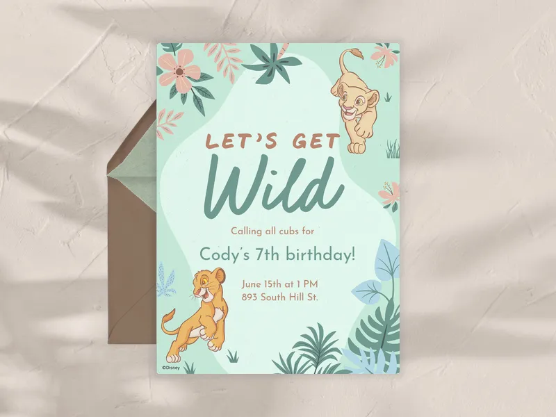 Disney’s the Lion King: Wild Cubs Invitation premium template design