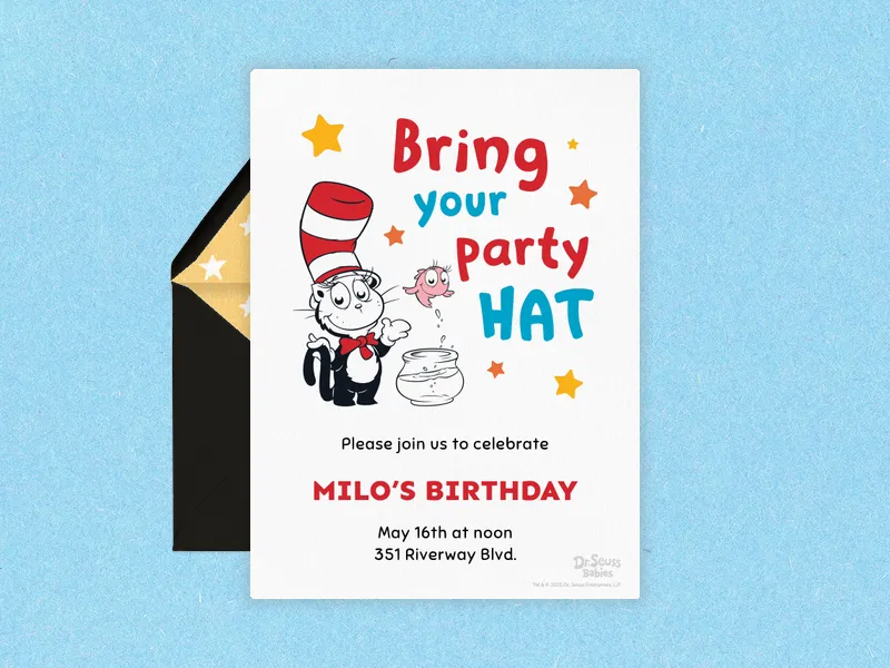 Dr. Seuss: Party Hats Invitation premium template design