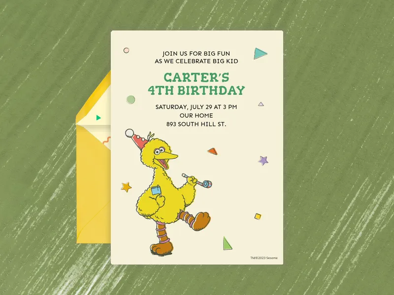 Sesame Street: Big Bird Invitation premium template design