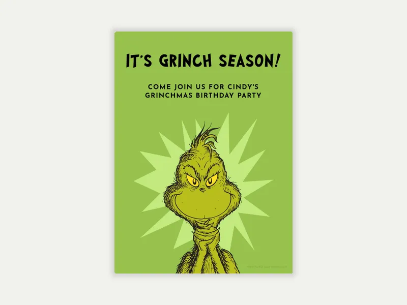 Dr. Seuss: Big Grinch Invitation free template design