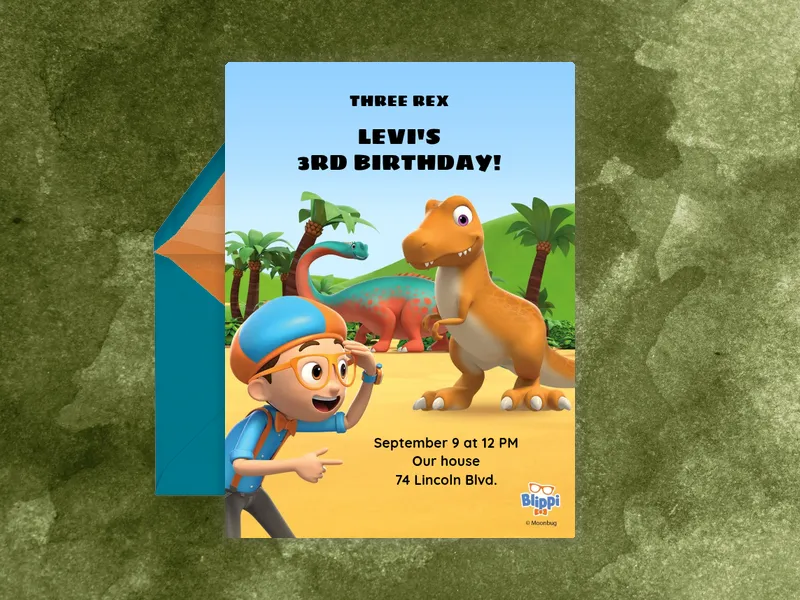 Blippi: Blippi & Dinos Invitation premium template design