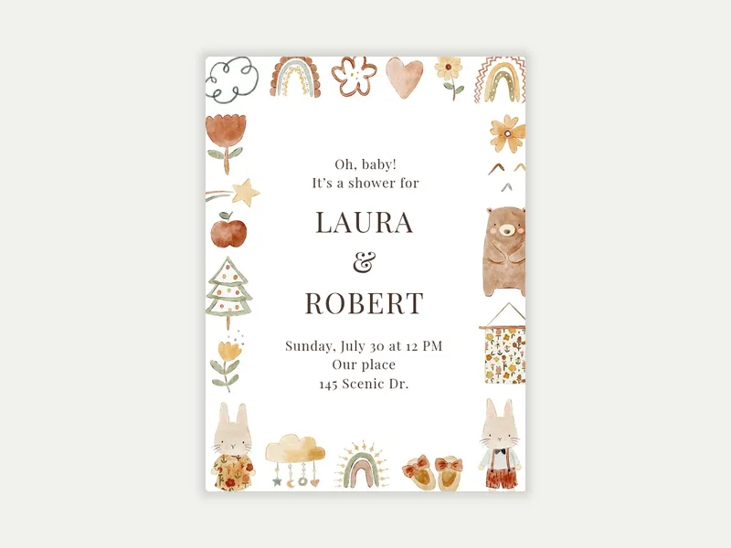 Boho Flora & Fauna Frame Invitation free template design