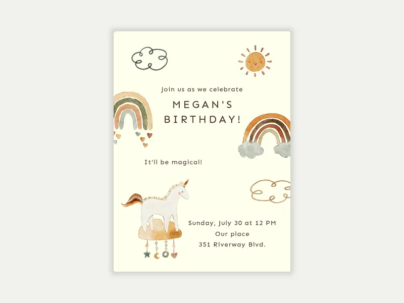 Boho Unicorn & Rainbows Invitation free template design