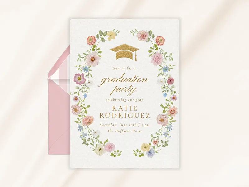 Pastel Botanical Wreath - graduation - Invitation