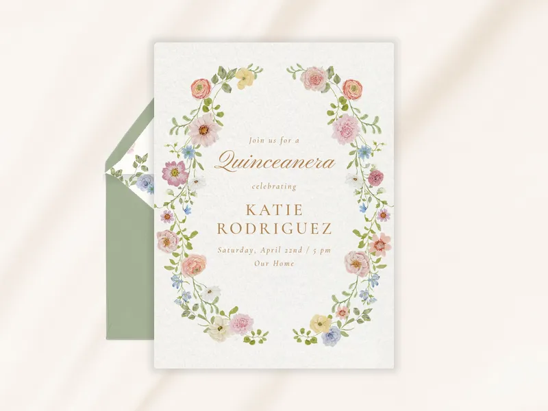 Pastel Botanical Wreath - quinceanera - Invitation