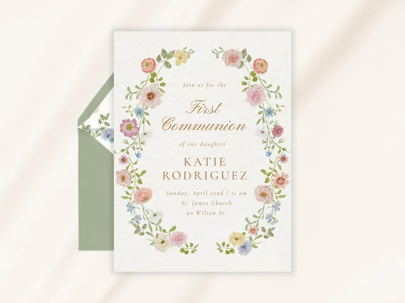 Pastel Botanical Wreath - first_communion - Invitation