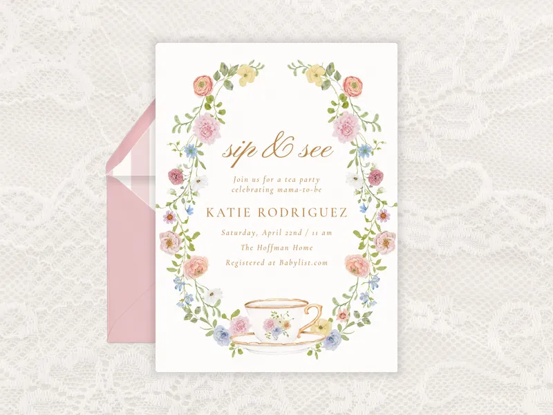 Pastel Botanical Wreath - sip_and_see - Invitation
