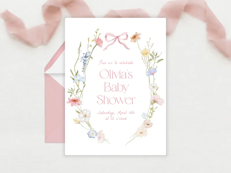 Bow & Blossoms Invitation premium template design
