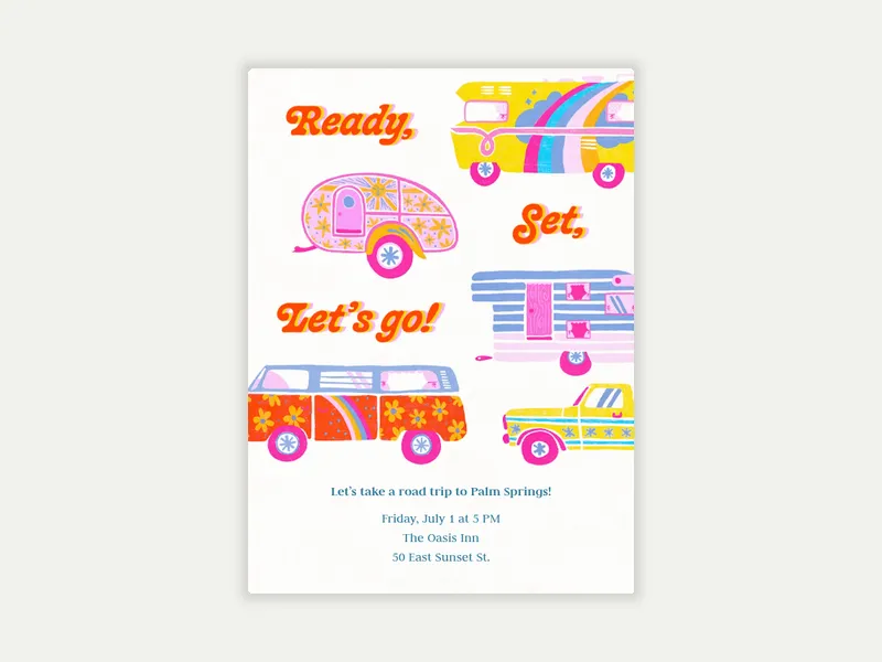 Bright Retro Cars Invitation free template design