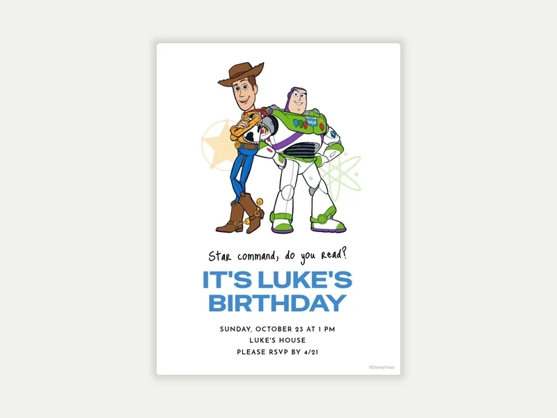 Disney and Pixar’s Toy Story: Buzz & Woody - characters - Invitation