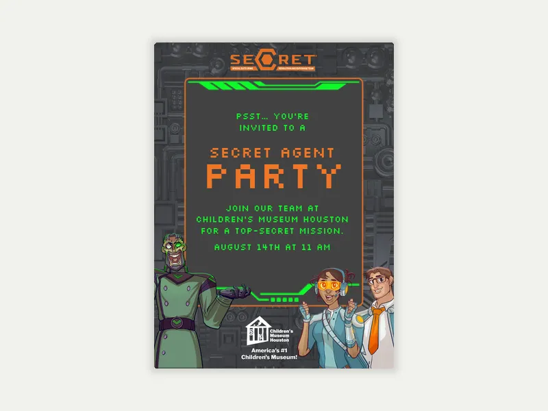Children’s Museum Houston: Secret Agents Invitation free template design