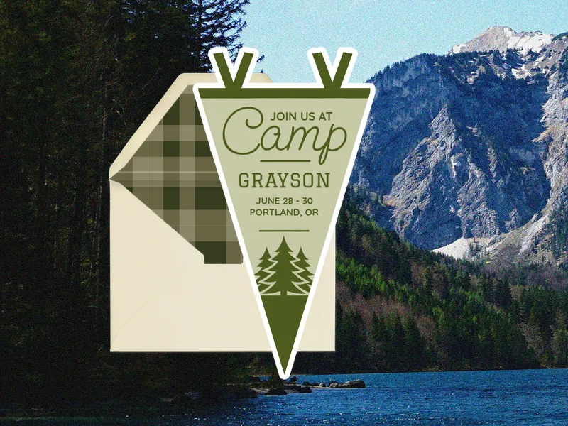 Camp Pennant Invitation premium template design
